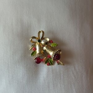 Vintage Gold and Red Bell Brooch